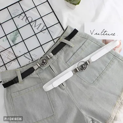 REDHORNS Elastic Fabric Waist Belt for Women Dresses Rose Design Stretchy Slim Ladies Belt for Saree Girls Jeans - Free Size (LD80J_White)-thumb2