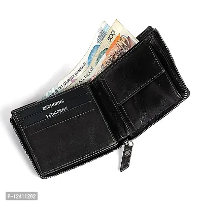 REDHORNS Stylish Genuine Leather Wallet for Men Lightweight Bi-Fold Slim Wallet with Card Holder Slots Purse for Men (1102A_Black)-thumb3