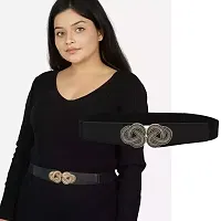 REDHORNS Elastic Fabric Waist Belt for Women Dresses Elegant Design Stretchy Slim Ladies Belt for Saree Girls Jeans - Free Size (LD17BK_Black)-thumb1