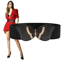 REDHORNS Elastic Fabric Waist Belt for Women Dresses Butterfly Design Stretchy Ladies Belt for Saree Girls Jeans - Free Size (LD83A_Black)-thumb3