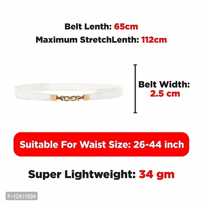 REDHORNS Elastic Fabric Women's Waist Belts for Dresses Vintage Pearl Studded Design Slim Stretchy Hip Belt Waistband for Ladies Saree and Girls Long Dress Jeans - Free Size (LD26J_White)-thumb3