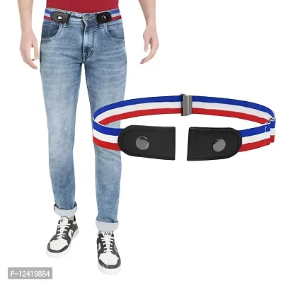 REDHORNS?Buckle Free Elastic Belt for Men No Buckle Stretch Belt Men's Invisible Elastic Belt for Jeans Pants Shorts All Match Stretchable Mens Belt Free Size (GB02IJN_Striped)-thumb0