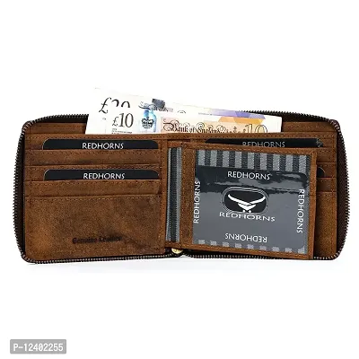 REDHORNS Stylish Genuine Leather Wallet for Men Lightweight Bi-Fold Slim Wallet with Card Holder Slots Purse for Men (7271LH_Light Hunter)-thumb2