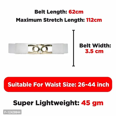 REDHORNS Elastic Fabric Women's Waist Belts for Dresses Vintage Oval Shaped Design Slim Stretchy Hip Belt Waistband for Ladies Saree and Girls Long Dress Jeans - Free Size (LD42J_White)-thumb3