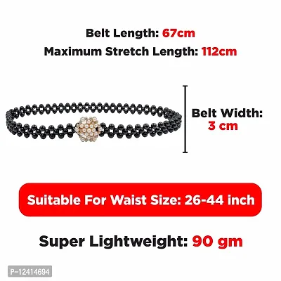 REDHORNS Rhinestone Elastic Waist Belt for Women Dresses Elegant Star Design Stretchy Slim Waistband, Belly Chain Kamarband for Ladies Saree - Free Size (LD7601A2_Black)-thumb3