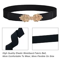REDHORNS Elastic Fabric Waist Belt for Women Dresses Vintage Peacock Design Stretchy Slim Ladies Belt for Saree Girls Jeans - (LD45-1A_Black)-thumb3