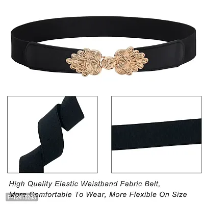 REDHORNS Elastic Fabric Waist Belt for Women Dresses Vintage Peacock Design Stretchy Slim Ladies Belt for Saree Girls Jeans - (LD45-1A_Black)-thumb4