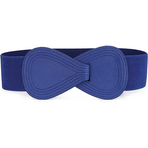 REDHORNS Elastic Fabric Waist Belt for Women Dresses Bow Design Stretchy Ladies Belt for Saree Girls Jeans - Free Size (LD120G_Blue)