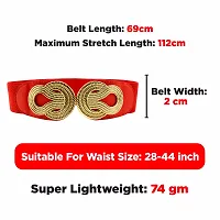 REDHORNS Elastic Fabric Waist Belt for Women Dresses Antique Tangle Design Stretchy Slim Ladies Belt for Saree Girls Jeans - Free Size (LD116N_Red)-thumb2