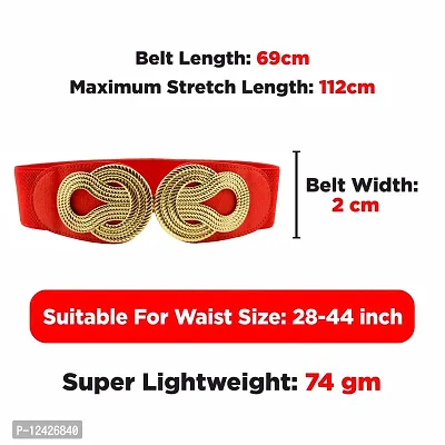 REDHORNS Elastic Fabric Waist Belt for Women Dresses Antique Tangle Design Stretchy Slim Ladies Belt for Saree Girls Jeans - Free Size (LD116N_Red)-thumb3