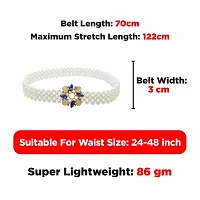 REDHORNS Women's Elastic Pearl Studded Belt Adjustable Ladies Dress Waist Belt Free Size Skirt Belts Floral Design Casual Thin Waistband Belt Women (LD34J_White)-thumb2