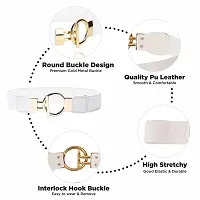 REDHORNS Elastic Fabric Waist Belt for Women Dresses Round Buckle Design Stretchy Wide Ladies Belt for Saree Girls Jeans - Free Size (LD33J_White)-thumb3