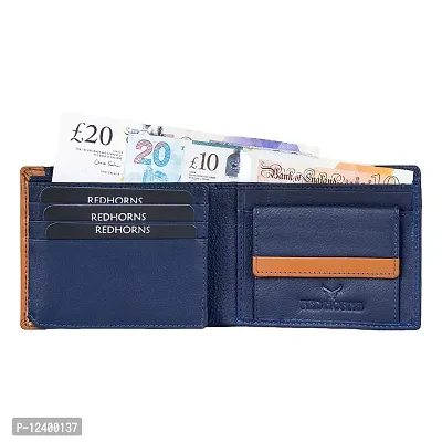 REDHORNS Stylish Genuine Leather Wallet for Men Lightweight Bi-Fold Slim Wallet with Card Holder Slots Purse for Men (V_A04R6_Navy Blue)-thumb3