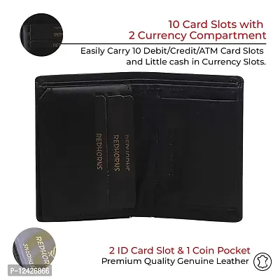 REDHORNS Top Grain Genuine Leather Wallet for Men | Royal Black Ultra Slim & Compact Purse | Handcrafted Ultra Strong Stitching | 10 Card Slots - WM-650A (Black)-thumb2