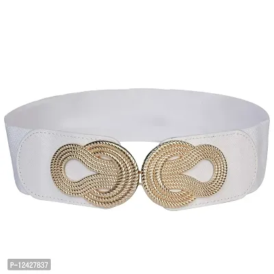 REDHORNS Elastic Fabric Waist Belt for Women Dresses Antique Tangle Design Stretchy Slim Ladies Belt for Saree Girls Jeans - Free Size (LD116J_White)