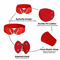REDHORNS Elastic Fabric Waist Belt for Women Dresses Butterfly Design Stretchy Wide Ladies Belt for Saree Girls Jeans - Free Size (LD83N_Red)-thumb2