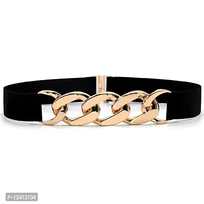 REDHORNS Fabric Women's Linked Chain Design Elastic Belt Adjustable Ladies Dress Waist Belt Free Size Skirt Belts Casual Thin Waistband Belt Women (LD8390_Black)-thumb0