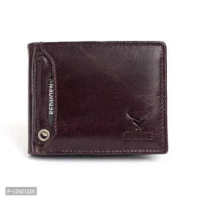 REDHORNS Genuine Leather Wallet for Men Slim Bi-Fold Gents Wallets with ATM Card ID Slots Purse for Men (340L-Cherry)