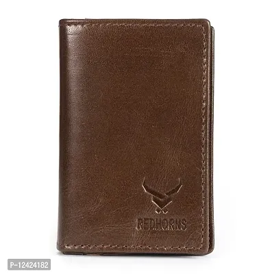 REDHORNS Genuine Leather Bi-fold Card Holder Money Wallet 16-Slot Slim Credit Debit Coin Purse for Men & Women (RD003B_Brown)