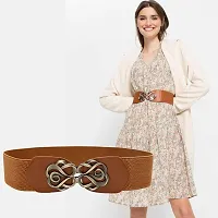 REDHORNS Fabric Elastic Ladies Designer Dress Belt Adjustable Women's Dress Waist Belt Free Size Skirt Belts Antique Floral Design Casual Thin Waistband Belt For Women (LD49B_Brown)-thumb3