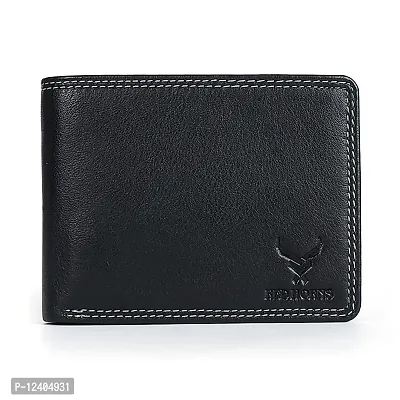 REDHORNS Stylish Genuine Leather Wallet for Men Lightweight Bi-Fold Slim Wallet with Card Holder Slots Purse for Men (WC-629R1_Black)