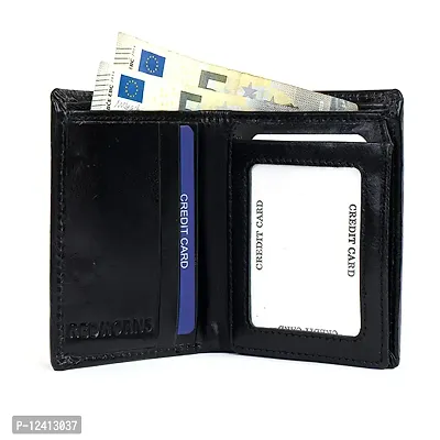 REDHORNS Genuine Leather Wallet for Men Slim Bi-Fold Gents Wallets with ATM Card ID Slots Purse for Men (350A-Black)-thumb2