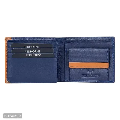 REDHORNS Stylish Genuine Leather Wallet for Men Lightweight Bi-Fold Slim Wallet with Card Holder Slots Purse for Men (V_A04R6_Navy Blue)-thumb2
