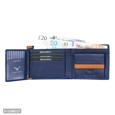 REDHORNS Stylish Genuine Leather Wallet for Men Lightweight Bi-Fold Slim Wallet with Card Holder Slots Purse for Men (V_A04R6_Navy Blue)-thumb4