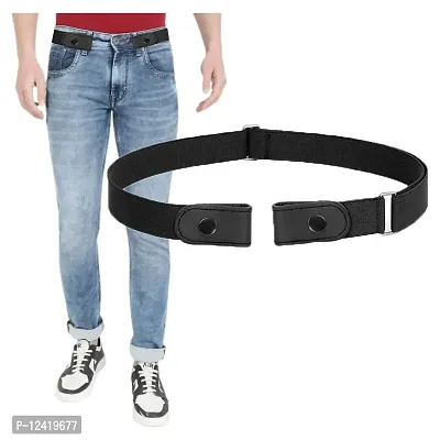 REDHORNS Men's No Buckle Stretch Belt Invisible Elastic Belt for Jeans Pants all-match Elastic Belt (GB2A_Black)