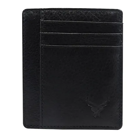 REDHORNS Genuine Leather Card Holder Money Wallet 6-Slot Slim Credit Debit Coin Purse for Men  Women (RD374A_Black)