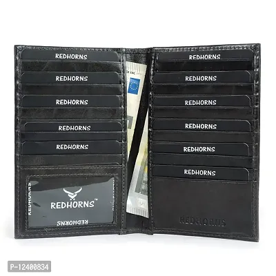 REDHORNS Genuine Leather Regular Wallet Card Holder with Multi Pockets for Men (Black)-thumb2