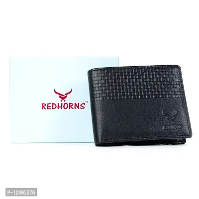 REDHORNS Stylish Genuine Leather Wallet for Men Lightweight Bi-Fold Slim Wallet with Card Holder Slots Purse for Men (WC-133R1_Black)-thumb5