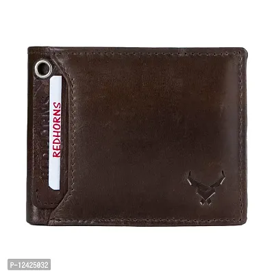 REDHORNS Genuine Leather Wallet for Men Slim Bi-Fold Gents Wallets with ATM Card ID Slots Purse for Men (340B-Brown)