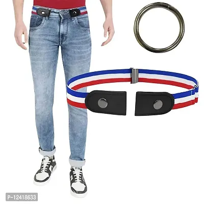 REDHORNS Men's No Buckle Stretch Belt Invisible Elastic Belt for Jeans Pants all-match Elastic Belt (GB2IJN_Striped)