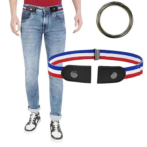 REDHORNS Men's No Buckle Stretch Belt Invisible Elastic Belt for Jeans Pants all-match Elastic Belt (GB2IJN_Striped)