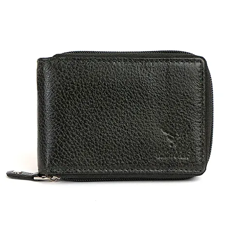 REDHORNS Genuine Leather Zipper Card Holder Green Slim Stylish Credit Debit ATM Holder Wallet Lightweight for Men Women with Gift Premium Pocket Sized