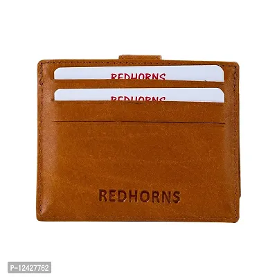 REDHORNS Genuine Leather Card Holder Money Wallet 9-Slot Slim Credit Debit Coin Purse for Men  Women (RD375F_Tan)-thumb2