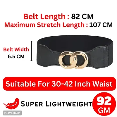 REDHORNS Fabric Elastic Waist Belt for Women Dresses Double Ring Design Stretchy Wide Belt for Ladies Saree - Free Size (LD143A_Black)-thumb3