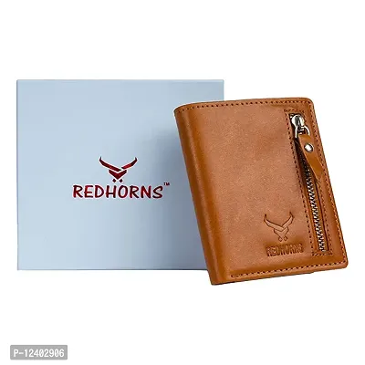 REDHORNS Stylish Genuine Leather Wallet for Men Lightweight Bi-Fold Slim Wallet with Card Holder Slots Purse for Men (350F_Tan)-thumb5