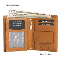 REDHORNS Stylish Genuine Leather Wallet for Men Lightweight Bi-Fold Slim Wallet with Card Holder Slots Purse for Men (A06R6_Tan)-thumb3