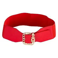 REDHORNS Fabric Women's Elastic Belt Adjustable Ladies Dress Waist Belt Free Size Skirt Belts Square Design Casual Thin Waistband Belt For Women (LD27RD_Red)-thumb4