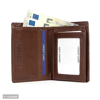 REDHORNS Genuine Leather Wallet for Men Slim Bi-Fold Gents Wallets with ATM Card ID Slots Purse for Men (350B-Brown)-thumb2