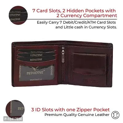 REDHORNS Top Grain Genuine Leather Wallet for Men | Brown Ultra Slim  Compact Purse | Handcrafted Ultra Strong Stitching | Zip with 9 Card Slots | Hidden Pockets with ID Slots - WM-621E (B. Brown)-thumb2