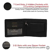 REDHORNS Top Grain Genuine Leather Wallet for Men | Royal Black Ultra Slim  Compact Purse | Handcrafted Ultra Strong Stitching | Zip with 9 Card Slots | Hidden Pockets with ID Slots - WM-621A (Black)-thumb1