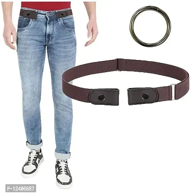 REDHORNS Men's No Buckle Stretch Belt Invisible Elastic Belt for Jeans Pants all-match Elastic Belt (GB2B_Brown))-thumb0