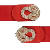 REDHORNS Elastic Fabric Waist Belt for Women Dresses Antique Tangle Design Stretchy Slim Ladies Belt for Saree Girls Jeans - Free Size (LD116N_Red)-thumb4