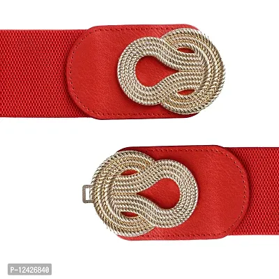 REDHORNS Elastic Fabric Waist Belt for Women Dresses Antique Tangle Design Stretchy Slim Ladies Belt for Saree Girls Jeans - Free Size (LD116N_Red)-thumb5