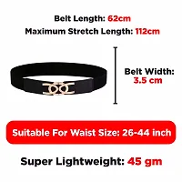 REDHORNS Elastic Fabric Waist Belt for Women Dresses Oval Shaped Design Stretchy Slim Ladies Belt for Saree Girls Jeans - Free Size (LD42A_Black)-thumb2