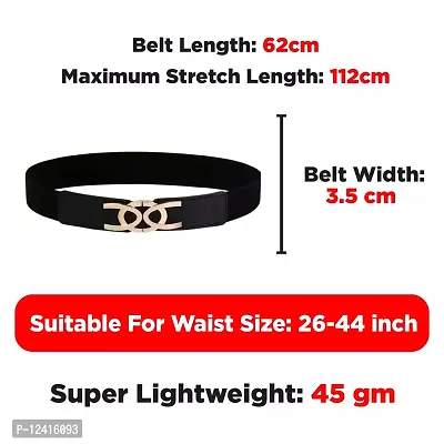 REDHORNS Elastic Fabric Waist Belt for Women Dresses Oval Shaped Design Stretchy Slim Ladies Belt for Saree Girls Jeans - Free Size (LD42A_Black)-thumb3