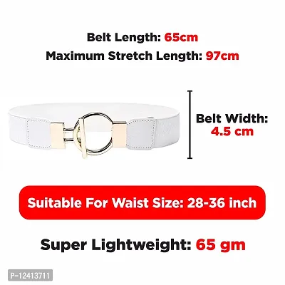 REDHORNS Elastic Fabric Waist Belt for Women Dresses Round Buckle Design Stretchy Wide Ladies Belt for Saree Girls Jeans - Free Size (LD33J_White)-thumb5